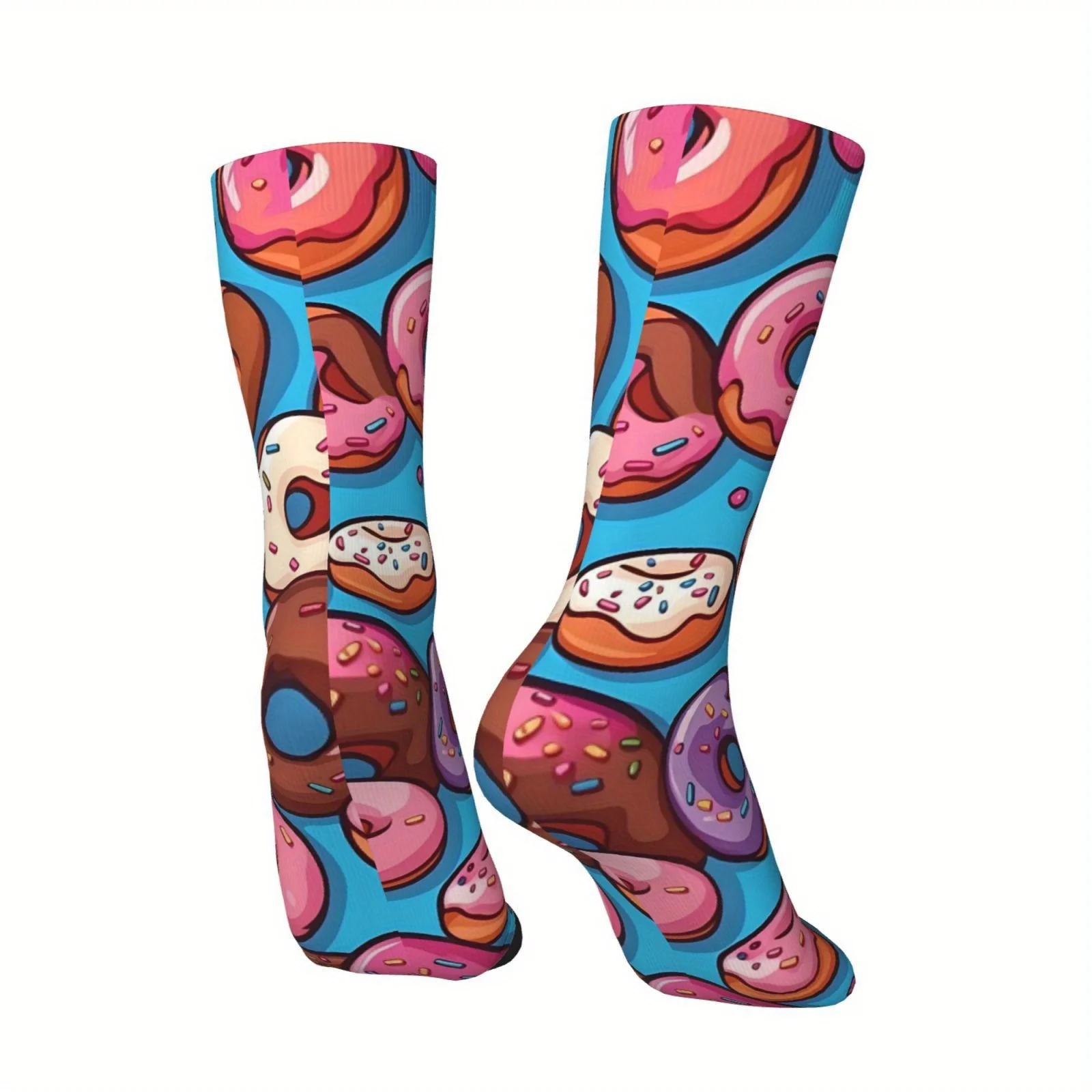 Donut Pattern Socks Printed Mid-calf Socks Fall and Winter for Outdoor Sports Enthusiasts Comfortable and Breathable Daily Wear