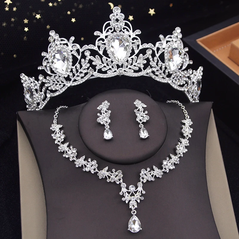 

Water drop Bride Jewelry Sets and tiaras Bridal Crown Necklace Set Princess Party Wedding Dress Costume Accessories