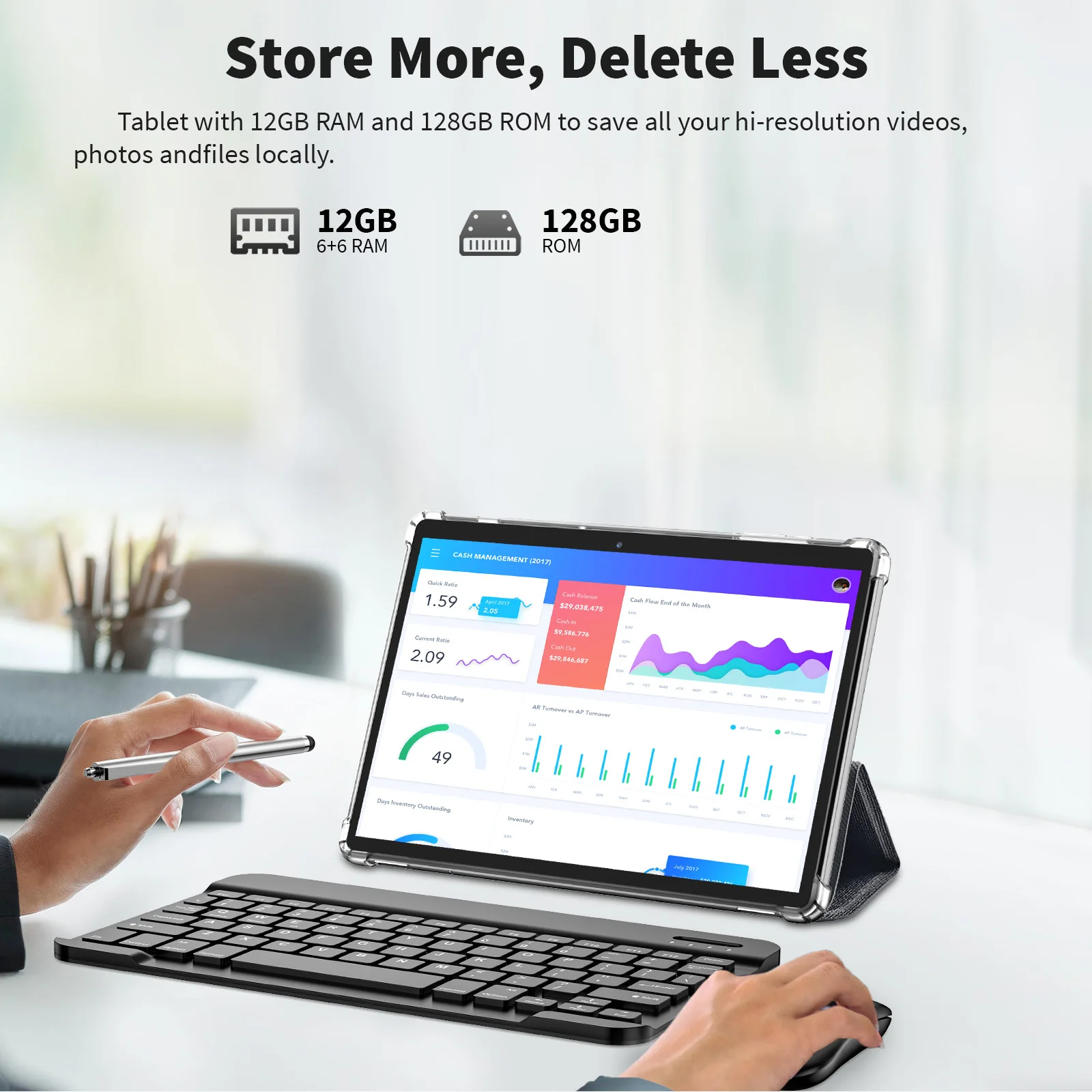 Relndoo 10.1 Inch Android 14 Tablet, 12GB(6+6 Expand) RAM 128GB ROM, 5MP+8MP Camera, WiFi,1280x800 IPS Display, Type-C Charging