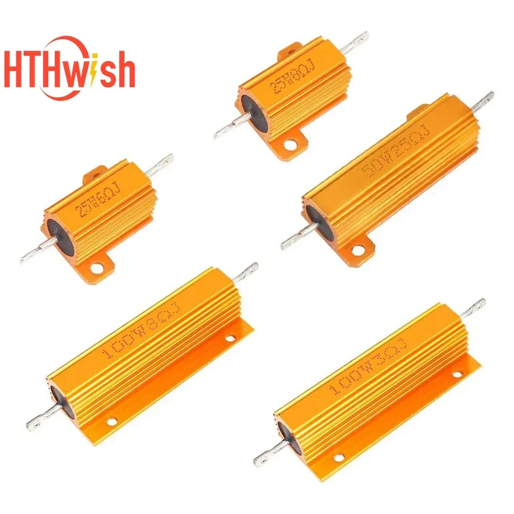 25W 50W 100W Watt Power Metallgehäuse Aluminium Gold Widerstand 3R 6R 8R 25R CarLoad Widerstand LED Decoder Brems Blinker Licht