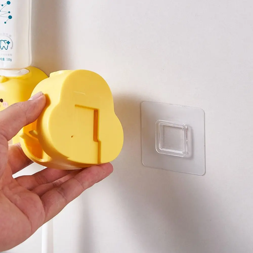 Wall Mount Toothpaste Dispenser Plastics Automatic Toothbrush Holder Yellow Duck No Punching Toothpaste Squeezer Bathroom