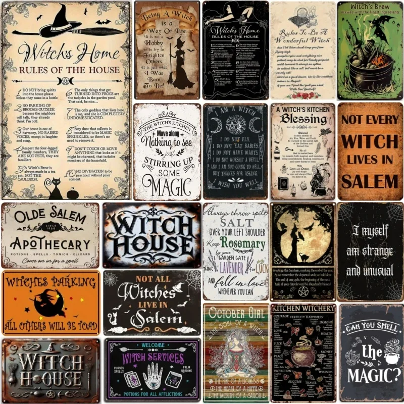 The House Witch Rules Halloween Halloween Decoration Metal Tin Sign Vintage Plaque Decor Wall Art Wall Room Home Restaurant