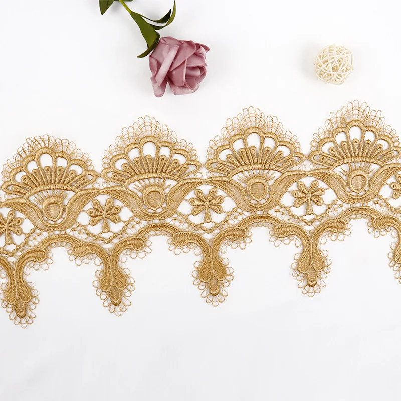 2Yards 16cm wide Gold Embroidery Flower Lace Trim Wedding Diy Handmade Patchwork China Style Ribbon Sewing Supplies Craft