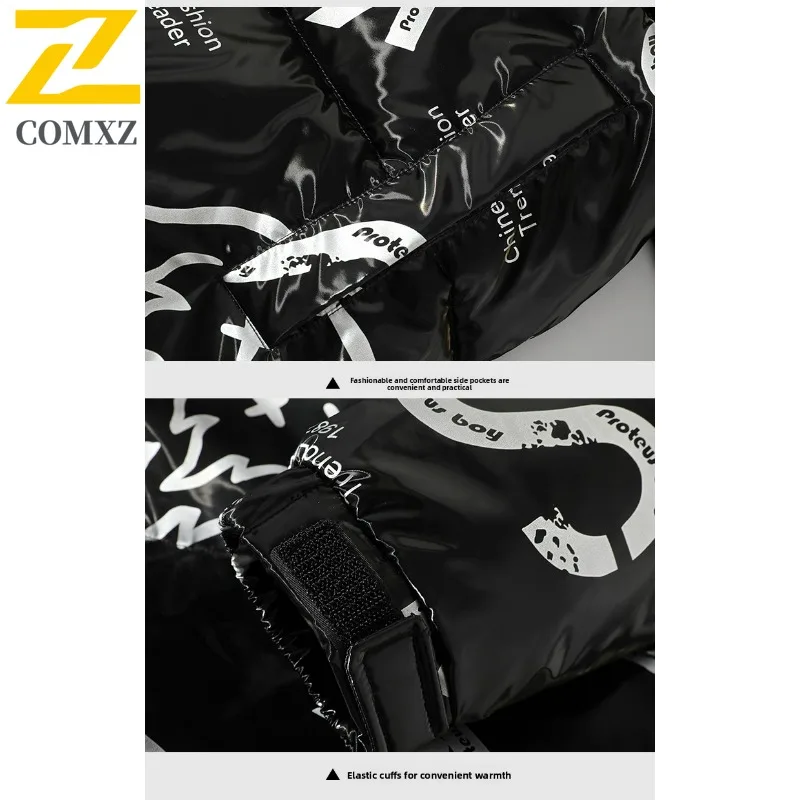 COMXZ Men Winter Jacket 2025 Shiny Design Street Travel Lightweight High Quality Hiking Padded Jacket Loose Ski Bread Jackets