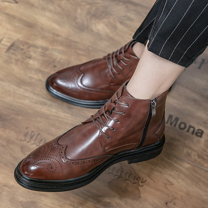 Winter Boots Chelsea Men Boots Casual Breathable Men Boots Fashion Block Style Ankle Boots for Male Non-slip Business Mens Boots