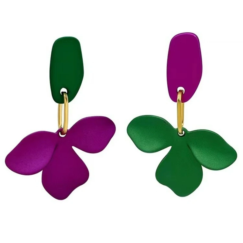 New Korean Fashion Colorful Flowers Exaggerated Earrings Asymmetric Personality Earrings for Women Jewelry Gift.
