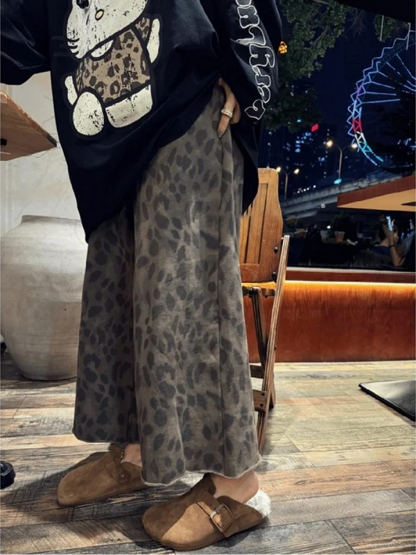 

Новые осенние брюки унисекс в американском ретро-стиле с леопардовым принтом, прямые, повседневные, свободные, широкие, длинные