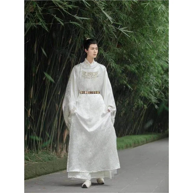 

New Chinese Style Hanfu For Men Ming Dynasty Round Collar Robe Tang Dynasty Ancient Costume White Taoist Robe