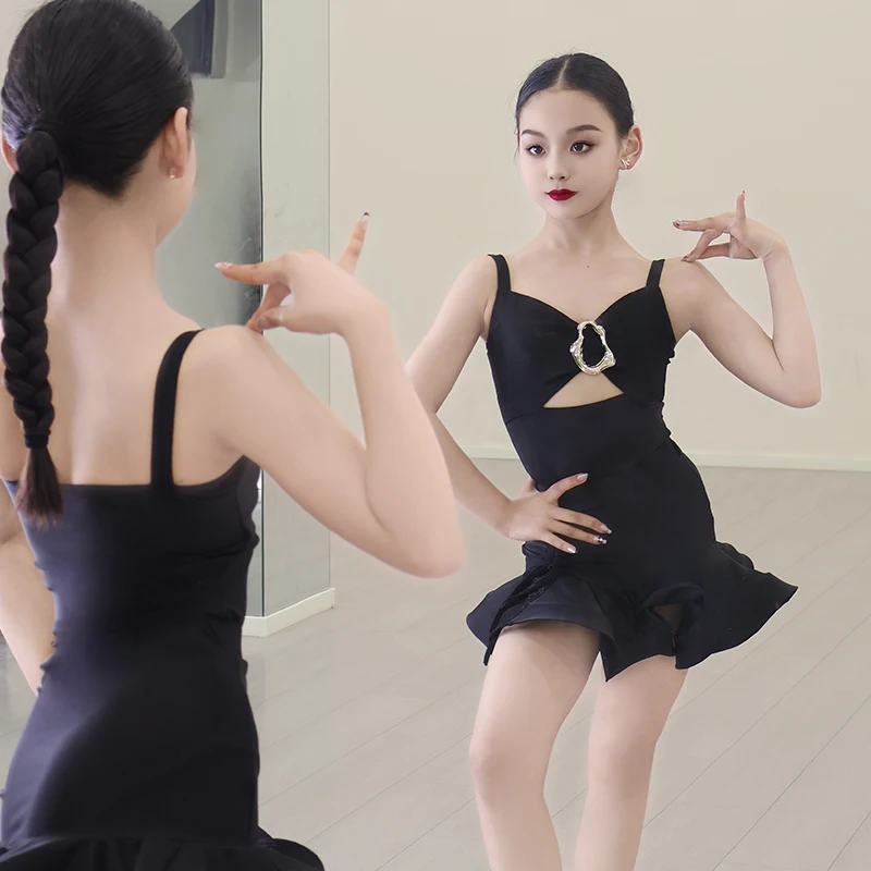 ชุดเต้นรําละติน ชุดฝึกซ้อมเด็กผู้หญิง 2025 ฤดูร้อน ชุดเดรสเด็กสไตล์ใหม่ ชุดเต้นรํามืออาชีพ
