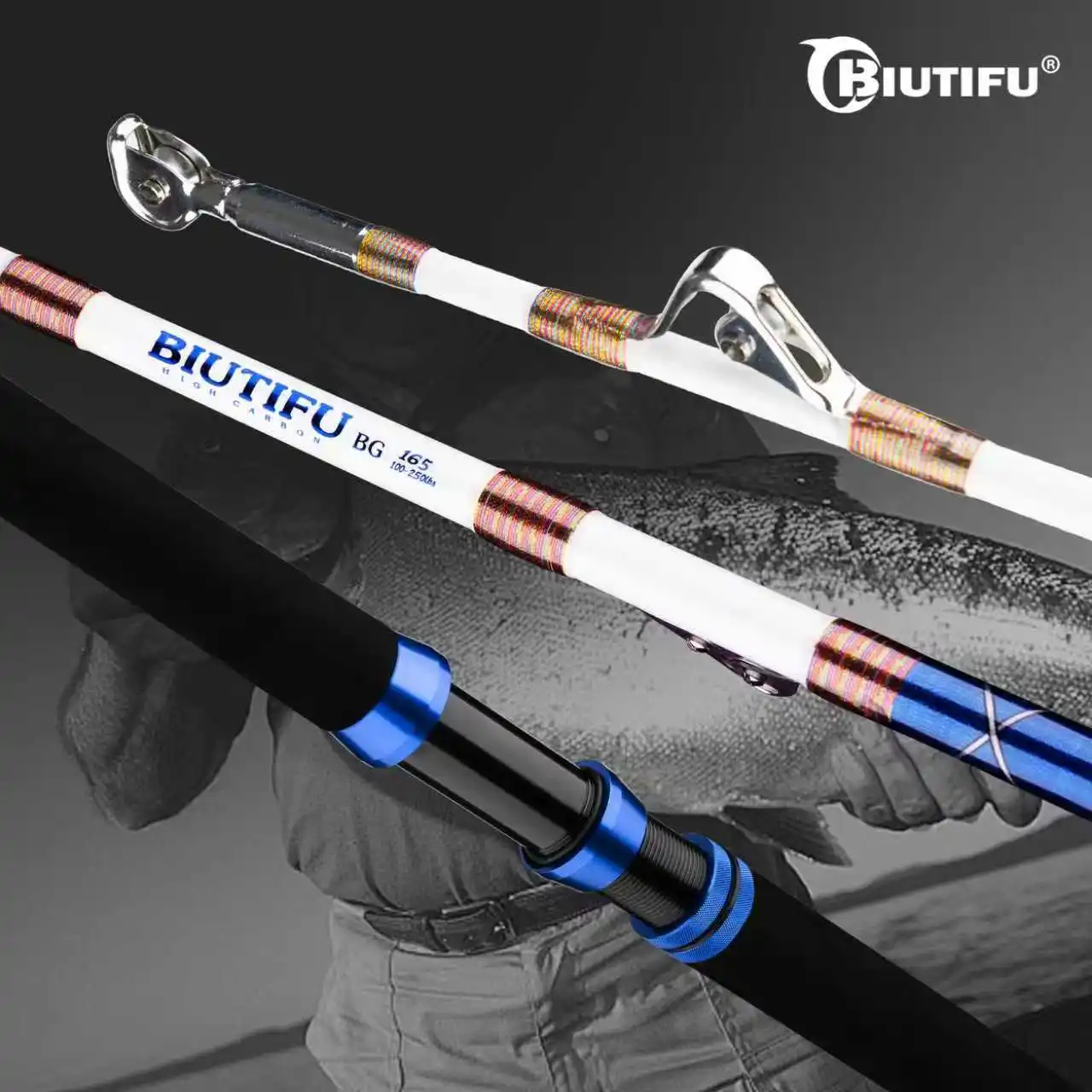Canna da Pesca BIUTIFU Ocean Boat per Acque Salate, Jigging, 80-250 libbre, in Carbonio, con Portamulinello Slow Shake One and Half, per Lancio a Lunga Distanza, 1.65m
