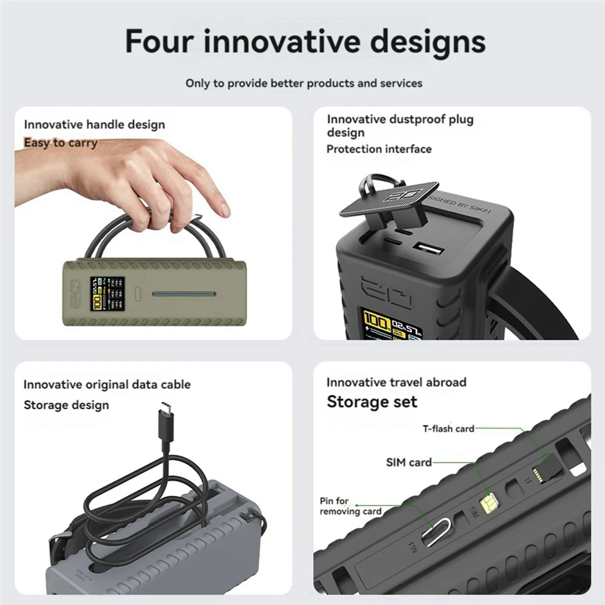 Neue SIKAI Silikonhülle für CUKTECH Nr. 20 Power Bank, USB-C-Kabel-Organizer mit Griff-Design, passend für staubdichte D