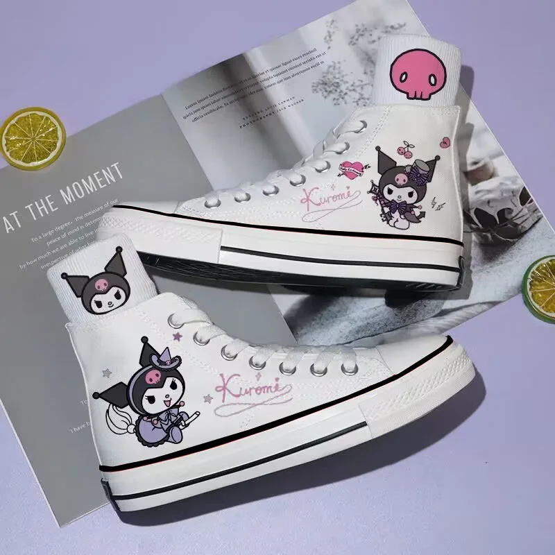 Sanrio Kawaii Kuromi Canvas Shoes Anime Cartoon Sweet Fashion Exquisite Versatile Leisure Students Girls Black High-top Sneakers