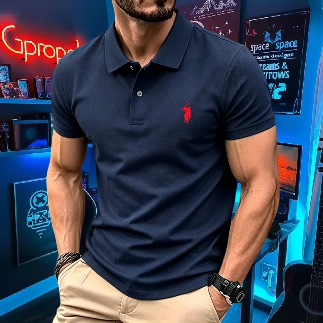 100% pure cotton high-end brand men's short sleeve polo shirt 2026 summer luxury fashion pony embroidery golf top casual T-shirt