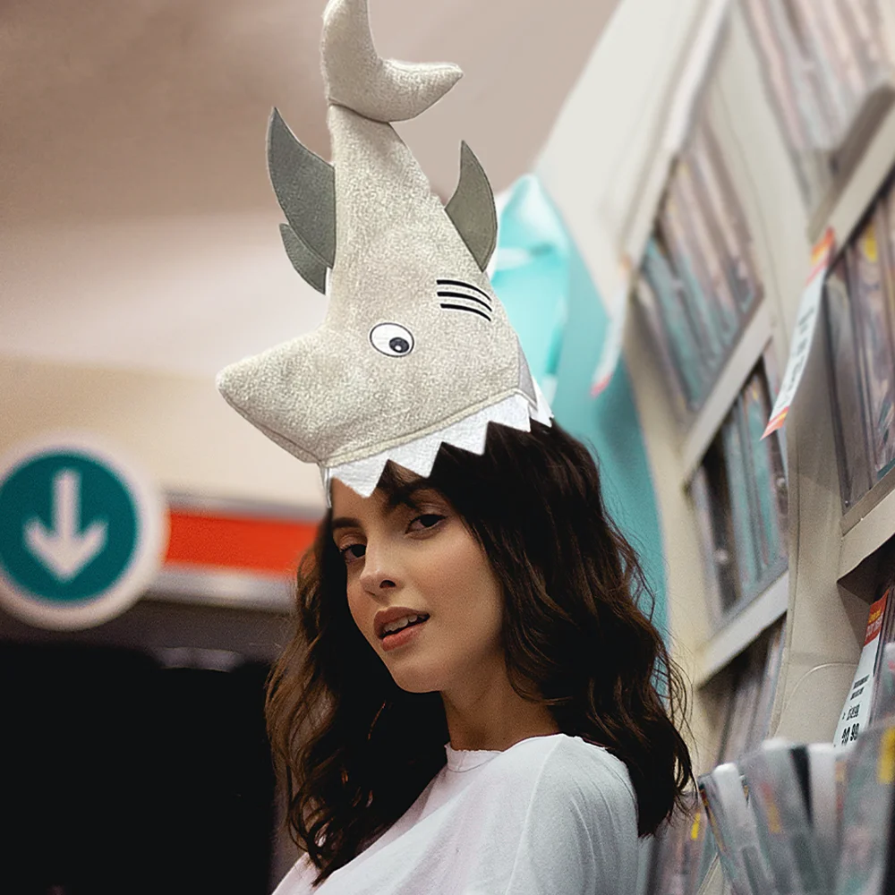 Cute Shark Hat Cartoon Cap Cosplay Halloween Costume Funny Animal Theme Dress Up Carnival Headwear Birthday Costume Prop