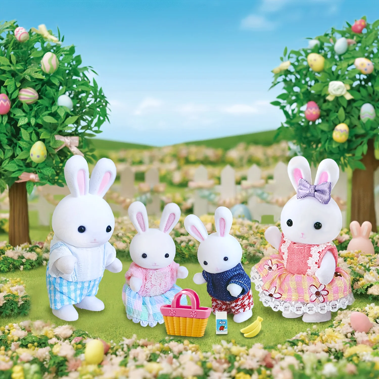 Juego de muebles en miniatura para casa de muñecas, Mini casa de juguete familiar de conejos, juego con diversos escenas, accesorios, regalos de cumpleaños, 4 Uds.