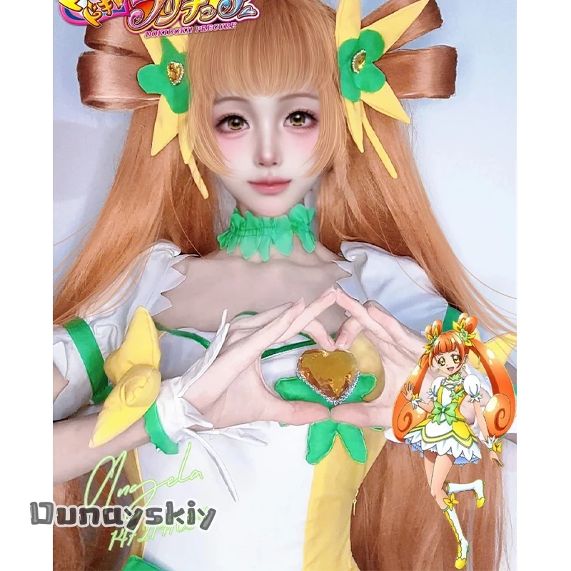 

Yumekiri*/Yotsuba Arisu Cure Rosetta Magical Girl Orange Twin Ponytails Kawaii Wigs Fashion Synthetic Hair Anime PreCure Cosplay
