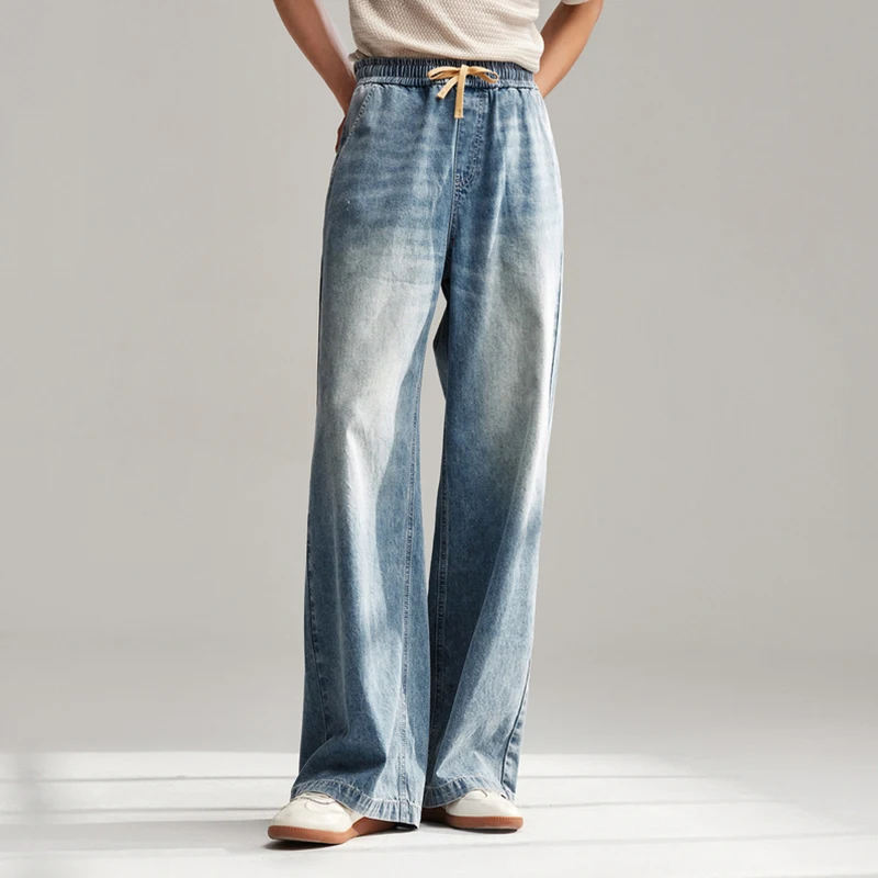 Semir Jeans Men 2024 Summer New Loose Straight Pants Retro Retro Style Wide Leg Pants Trend Street
