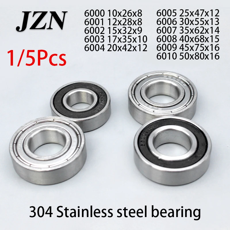 1/5Pcs 6000 6001 6002 6003 304 Stainless Steel Bearings 6004 6005 6006 Deep Groove Ball Bearings 6007 6008 6009 6010 ZZ 2RS