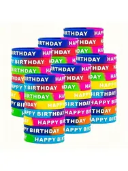 8/16/24/48pcs Colored Silicone Wristbands for Birthday Party Supplie,Interesting birthday present,Happy Birthday Rubber Bracelet