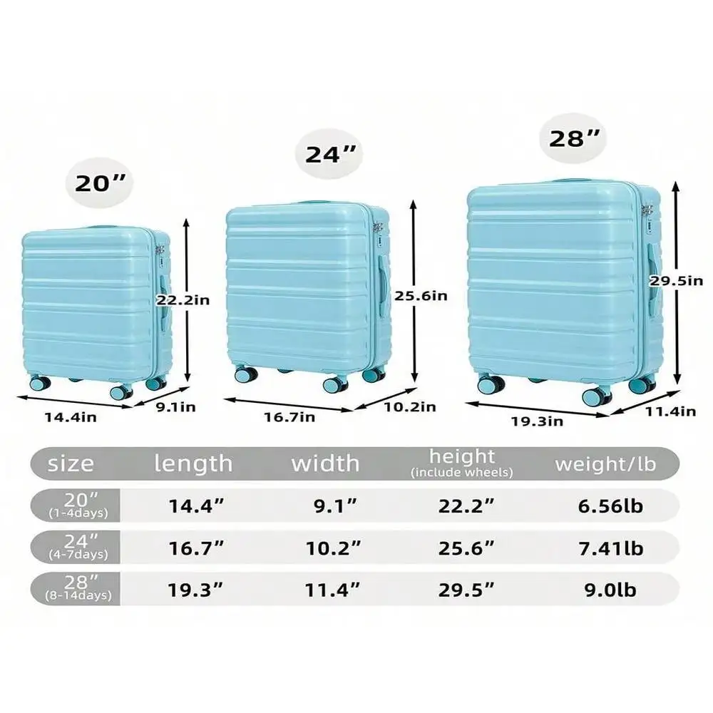 مجموعة أمتعة مكونة من 3 قطع - عجلات دوارة صلبة ABS خفيفة الوزن ومتينة ومقاومة للماء للسفر #2