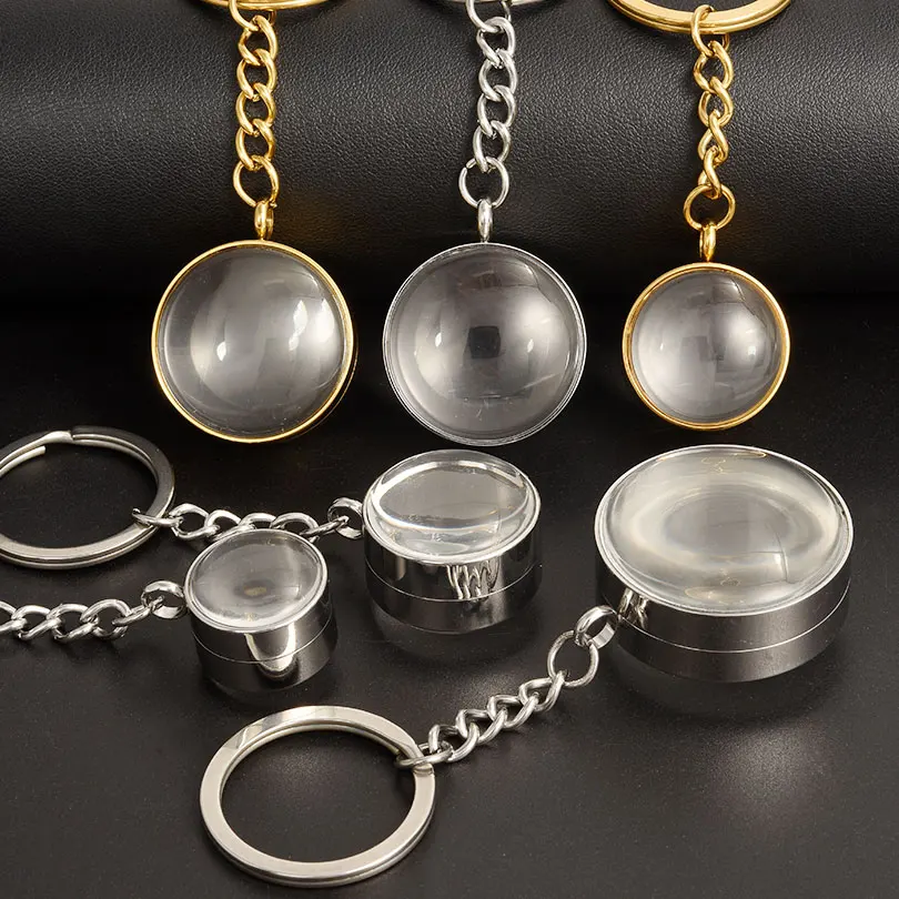 5Pcs/Lot 15-45mm Stainless Steel Double Curved Chunky Glass Coin Bezel Locket Pendant Keychain Living Medallion Keyring Jewelry