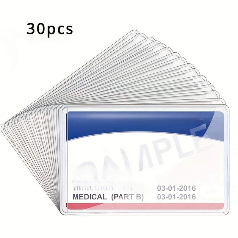30 قطعة من الأكمام الواقية لبطاقات PVC الناعمة والشفافة المقاومة للماء للأمن الاجتماعي والرعاية الطبية وبطاقات الائتمان