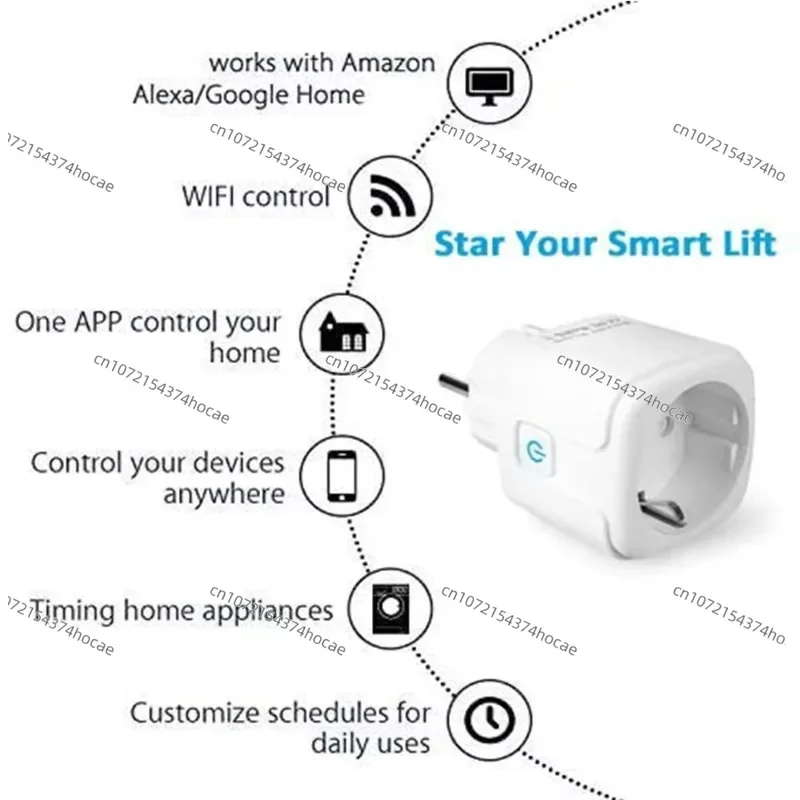 Tuya 16A Wireless Wifi Smart Power Plug Energy Monitor EU Mini Wireless Wifi Smart Plug Socket with Alexa Voice Control