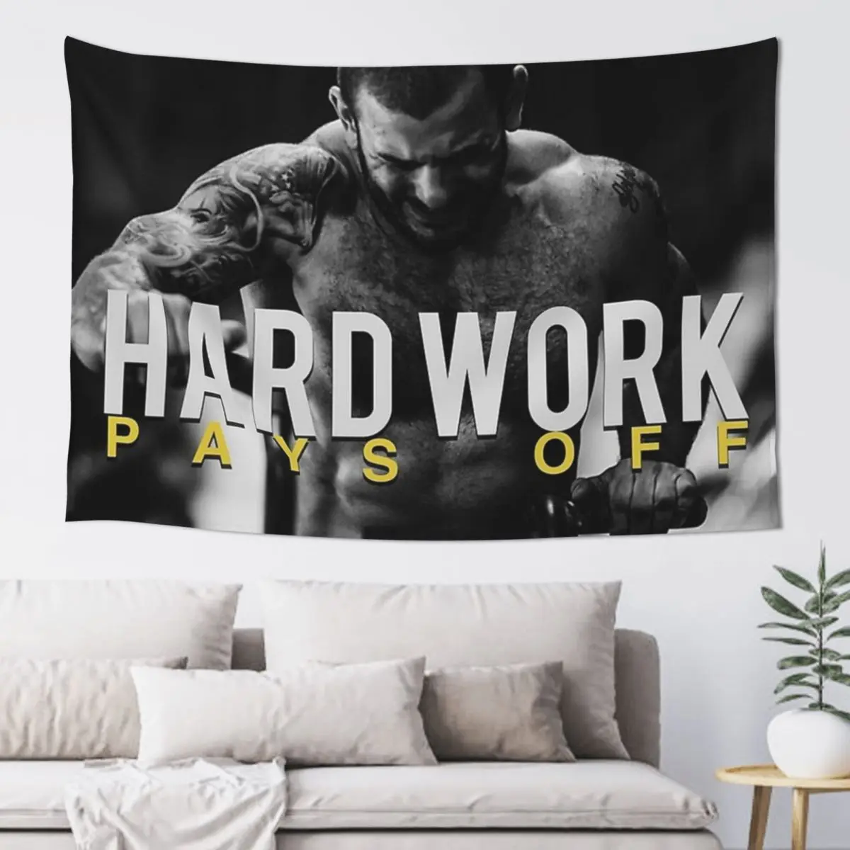 Mat Fraser - Quote Hard Work Pays Off Tapestry Room Decore Aesthetic Room Design Wall Hanging Decor Tapestry