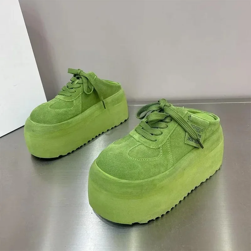 

Женские мюли на платформе, повседневные сандалии, новые брендовые шлепанцы, модные замшевые туфли с ремешком на пятке, женская обувь