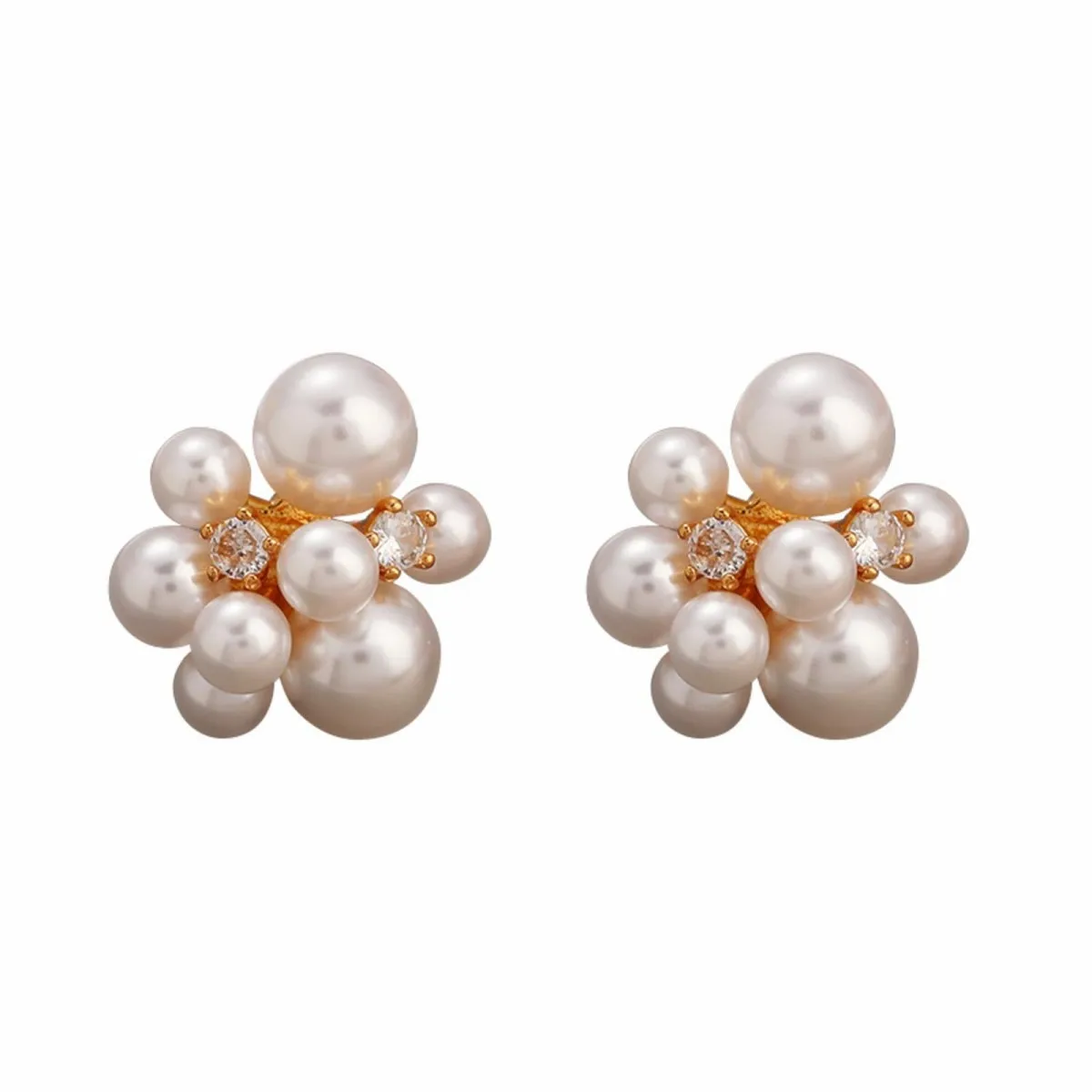 Pendientes chapados en oro con diseño de flor de fuegos artificiales y perlas para mujer, estilo bohemio chic, con circonitas cúbicas, perlas blancas simuladas, mini joyería para la oreja, accesorios elegantes para novias, perfectos para bodas, cumpleaños, fiestas de Navidad, citas diarias, regalo sorpresa para damas.