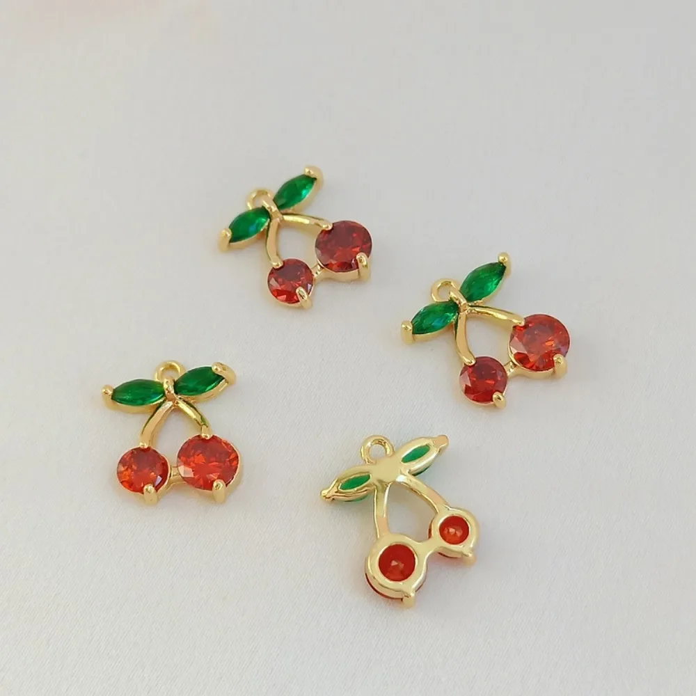 

14k Gold-plated Zircon Pigeon Blood Cherry Green Leaf Pendant Bracelet Necklace Pendant, Diy Handmade Accessory