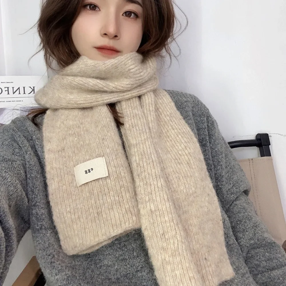 Pure Color Knitted Woolen Scarf Women Winter Scarf Korean Version of Advanced Sense Scarf Christmas Gifts Thicken Warm Neck Ring