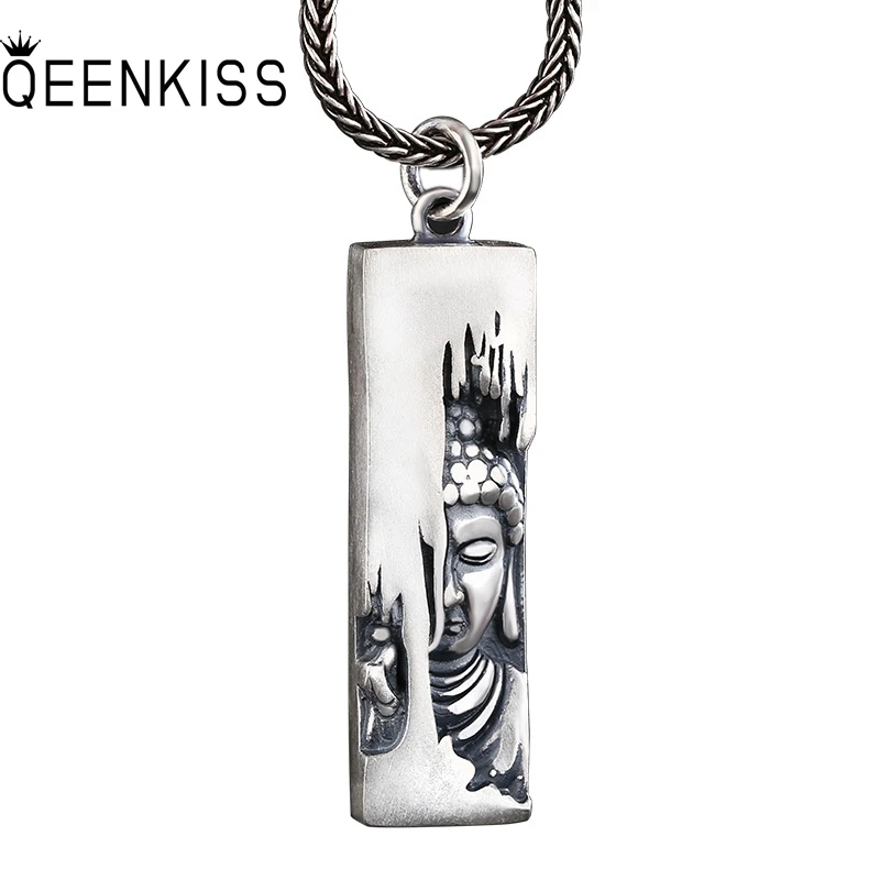 

QEENKISS 925 Sterling Silver Vintage The Buddha Necklace Pendant For Men Party Birthday Wedding Christmas Father Boy Gifts PT666