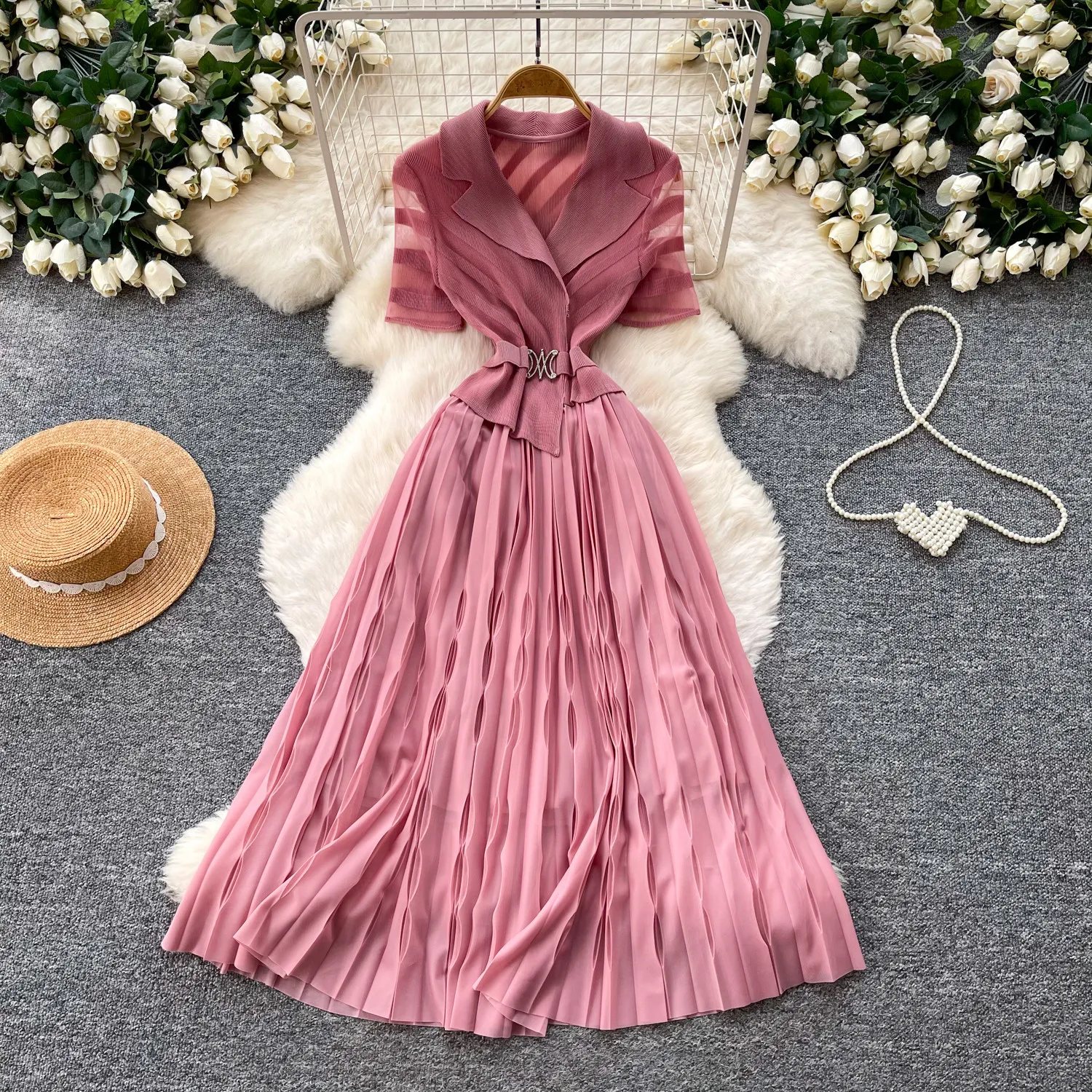 

Long Dress Women Dresses A Line Vestidos Y2k Streetwear Elegant Party Night Work Turn Down Collar Short Sleeve Tight Waist 2026