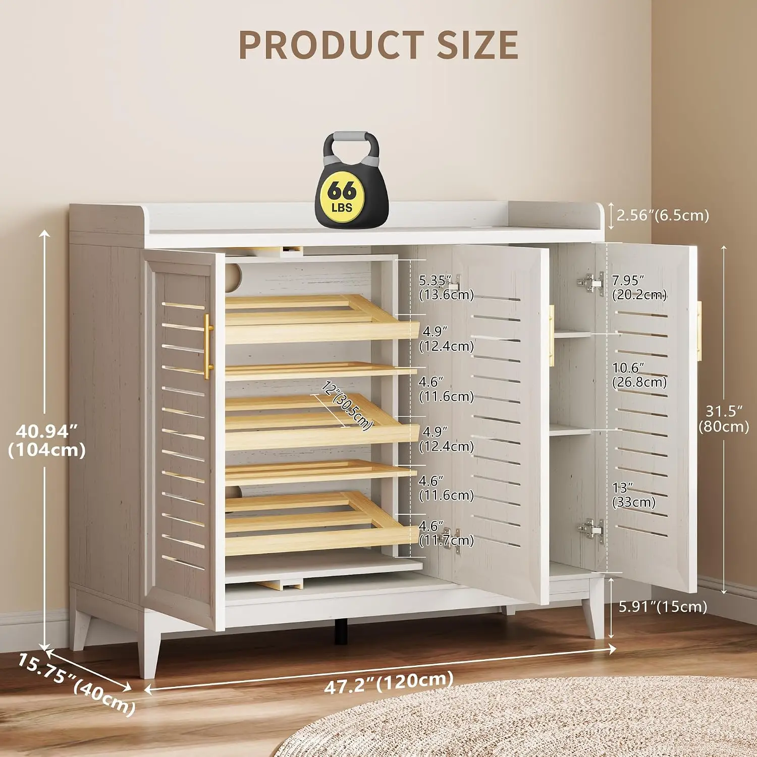 Rotating Shoe Cabinet with Slatted Doors & Lights, 6 Tier Pull Out Rack, Motion Sensor, 24 Pairs, Entryway, Customized