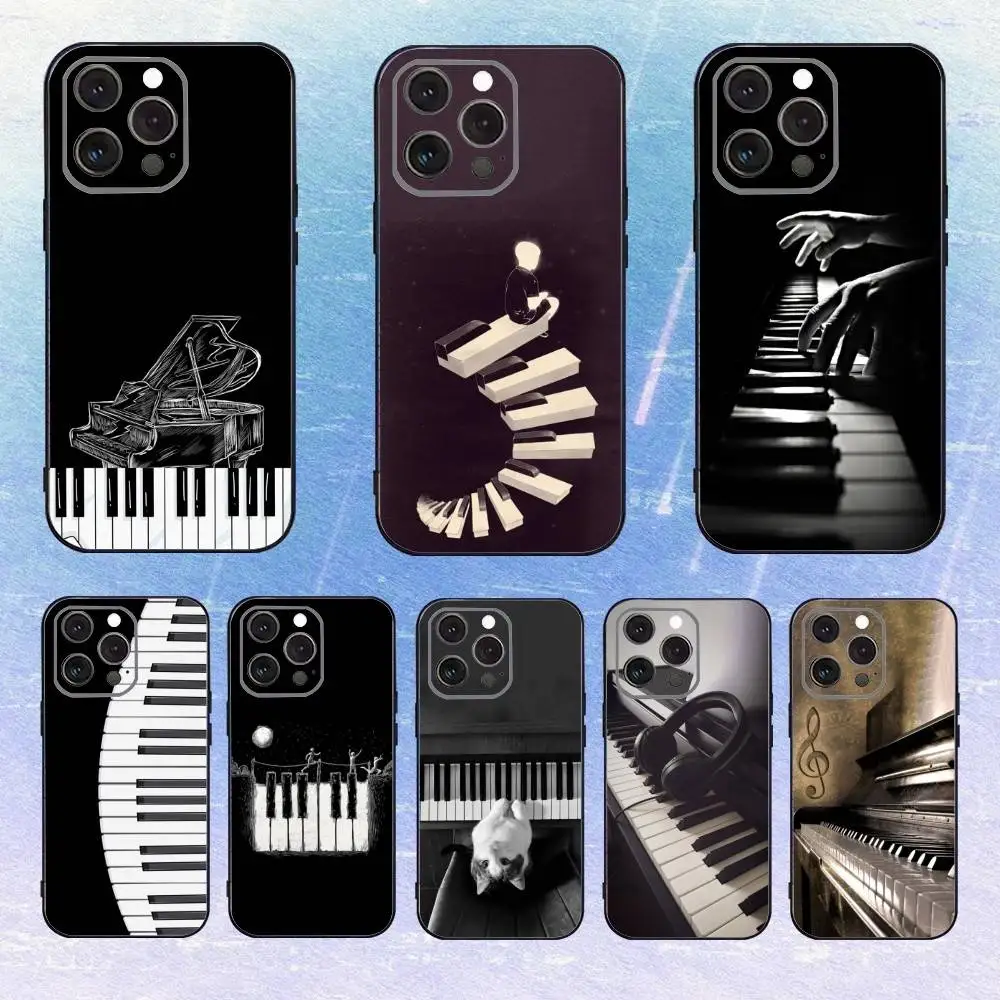 

Music Piano Keyboard Phone Case For iPhone17,16,15,14,13,12,11 Plus,Pro Max Soft Black Cover