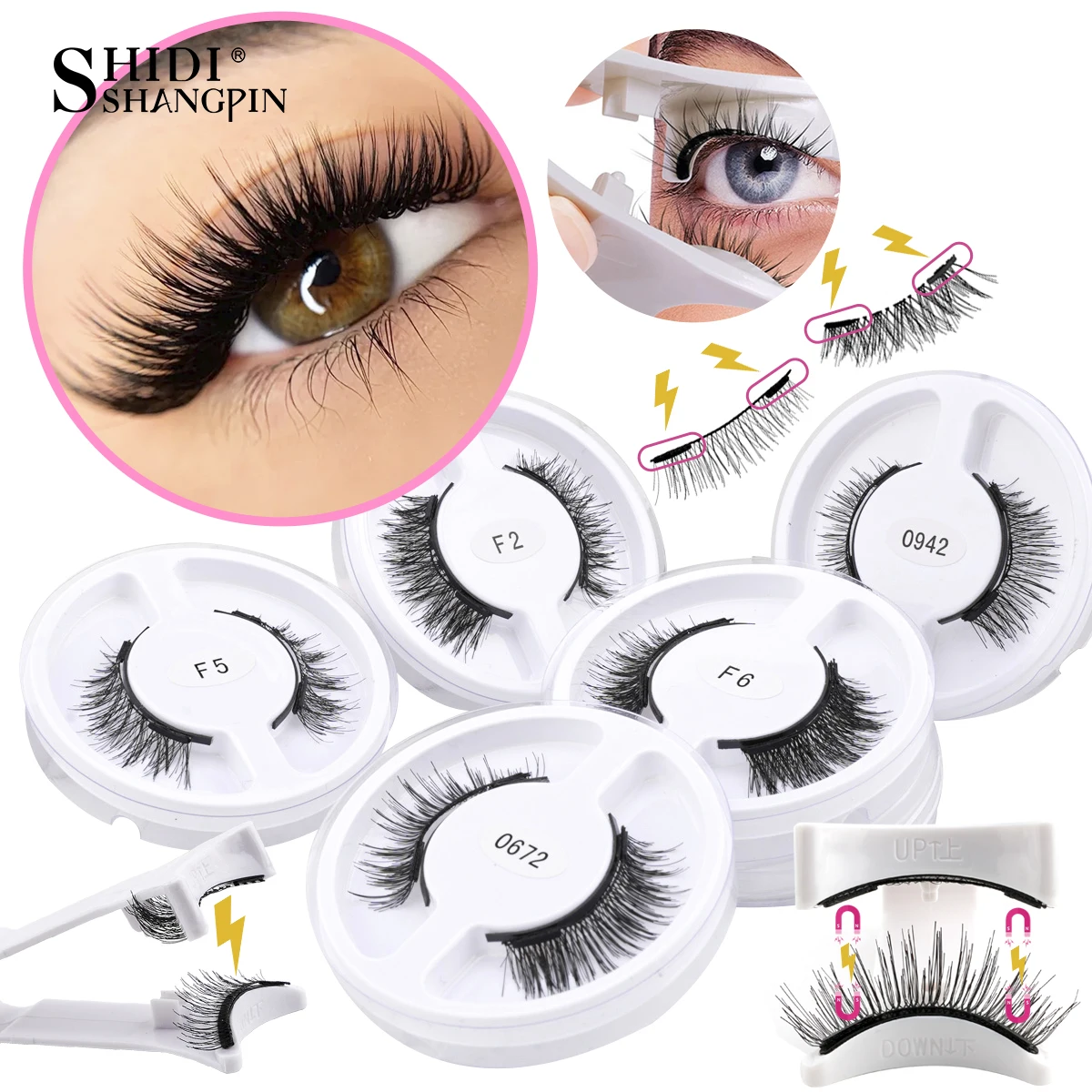 Juego de 5 pares de pestañas magnéticas reutilizables con pinzas magnéticas, herramienta de maquillaje, Kit de extensión de pestañas rizadas de imitación de visón de 5 estilos