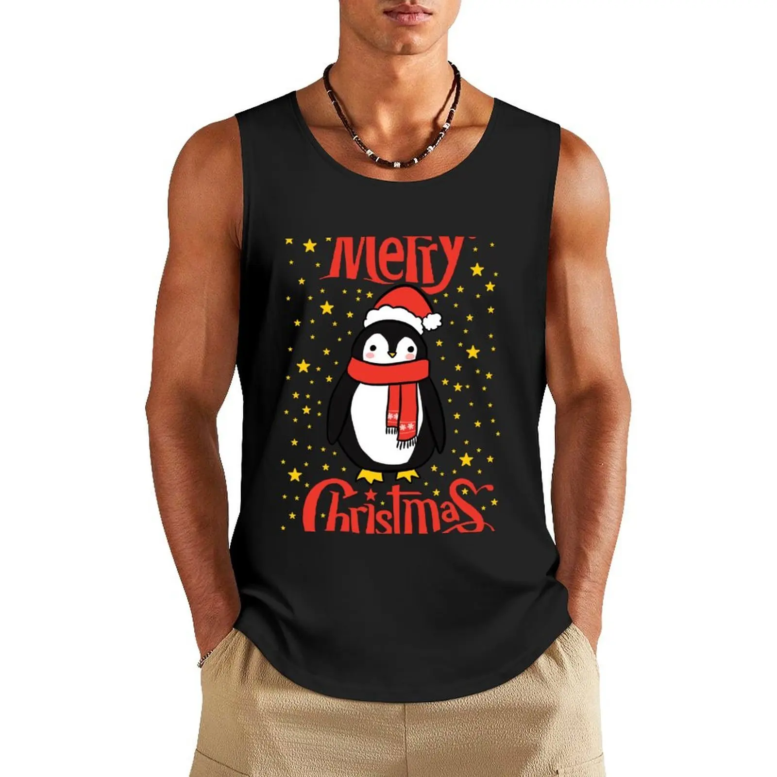 

Merry Christmas Cute christmas penguin Tank Top gym t shirt men muscle t-shirt basketball Gym clothes