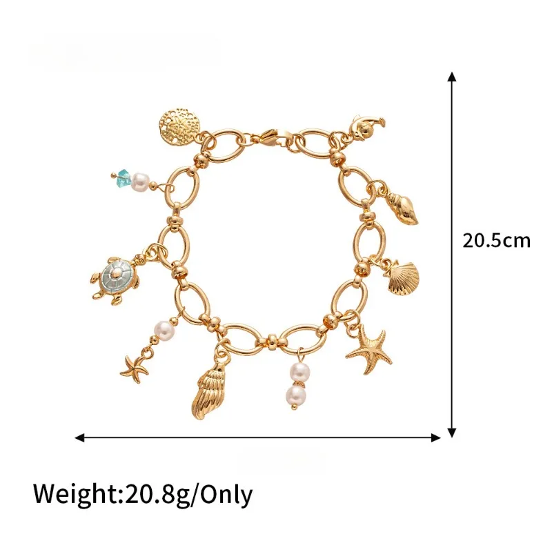 المحيط نجم البحر قذيفة محارة أساور ساحرة للنساء الذهب اللون سلسلة معدنية المينا أساور أساور البوهيمي معصمه مجوهرات