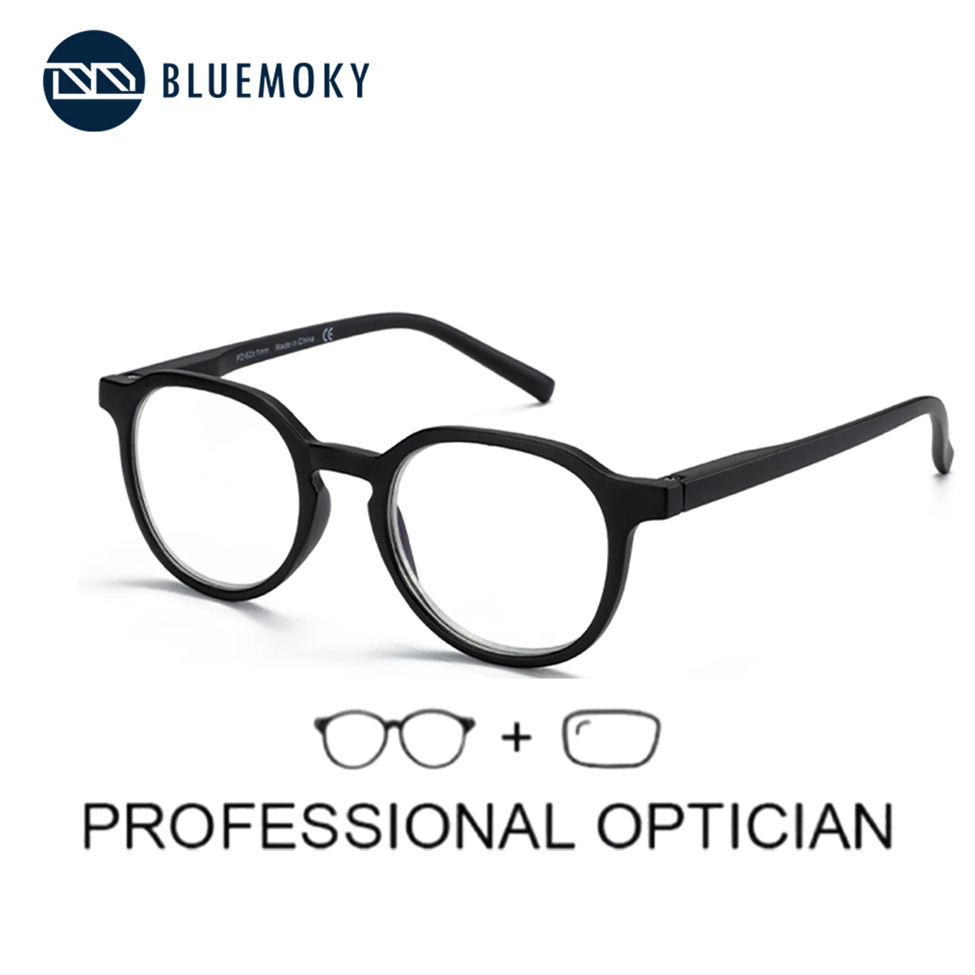 

BLUEMOKY Round Prescription Eyeglasses Men Fashion Full-Rim Glasses Myopia Hyperopia Progressive Anti-Blue Light Eyewear 420007