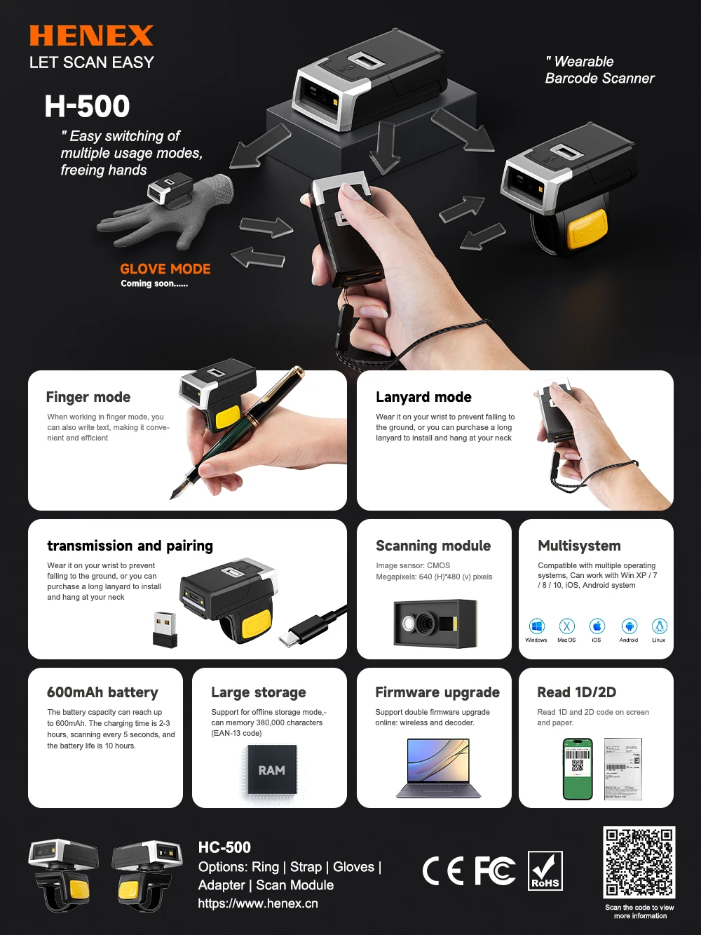 Mini Ring Scanner for More Productivity Reads 1d and 2d Barcodes Extremely Fast Printers & Scanners Barcode Scanner