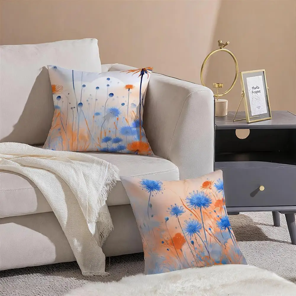 Delicate Floral Symbol C-Cornflower Cushion Cover Pillowcase Short Plush Invisible zipper Room Sofa Cushion Cover