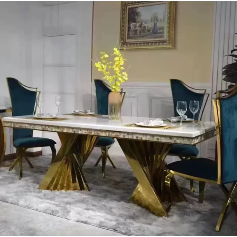 Dining Table, Marble Tabletop, Stainless Steel Table Legs, Dining Table and Chair Combination,  Home Table and Chair