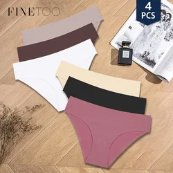 FINETOO 4Pcs Seamless Women's Panties Silk Low Waist Briefs Female Sports Breathable Lingerie Sexy Stretchy Invisible Underwear
