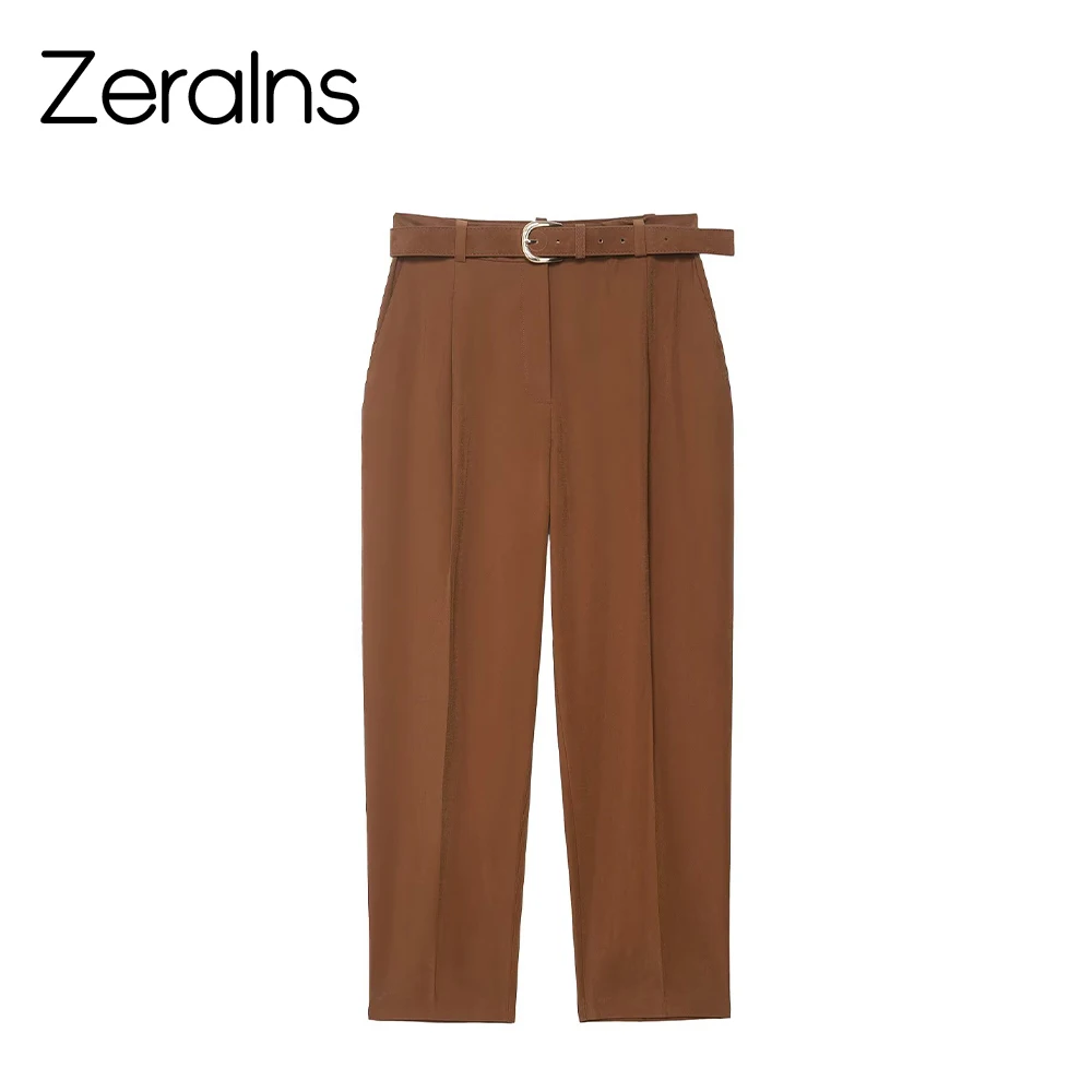 ZERAINS Herfst nieuwe mode eenvoudige casual effen kleur metalen gesp semi-elastische taille pak broek casual broek