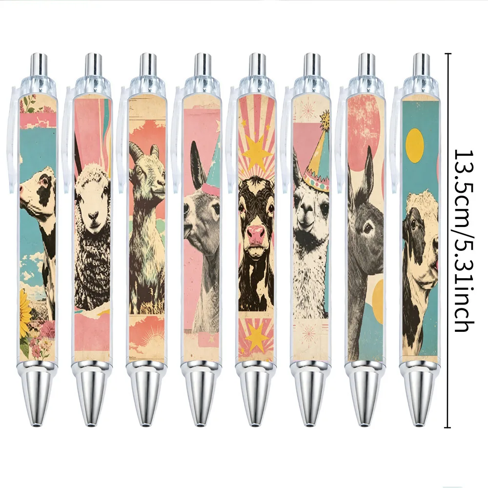8pcs Pink Farm Animal Theme Press Neutral Pen School Season Student Writing Pen Gift Pen Pattern Random