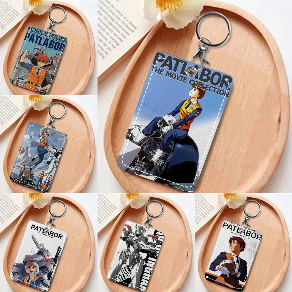 1 unidad de Estuche para Tarjetas de Policía Móvil Patlabor de Anime Clásico, con Llavero, Bolsa para Tarjetas de Acceso, Anillo para Llaves y Portatarjetas de Cuero