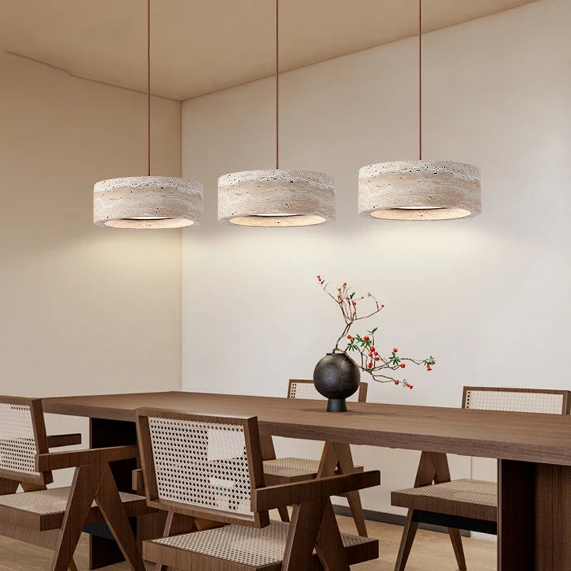

Wabi-sabi Style Travertine LED Chandeliers Modern Natural Stone Pendant Lights Bedside Kitchen Island Decor Lighting Fixtures