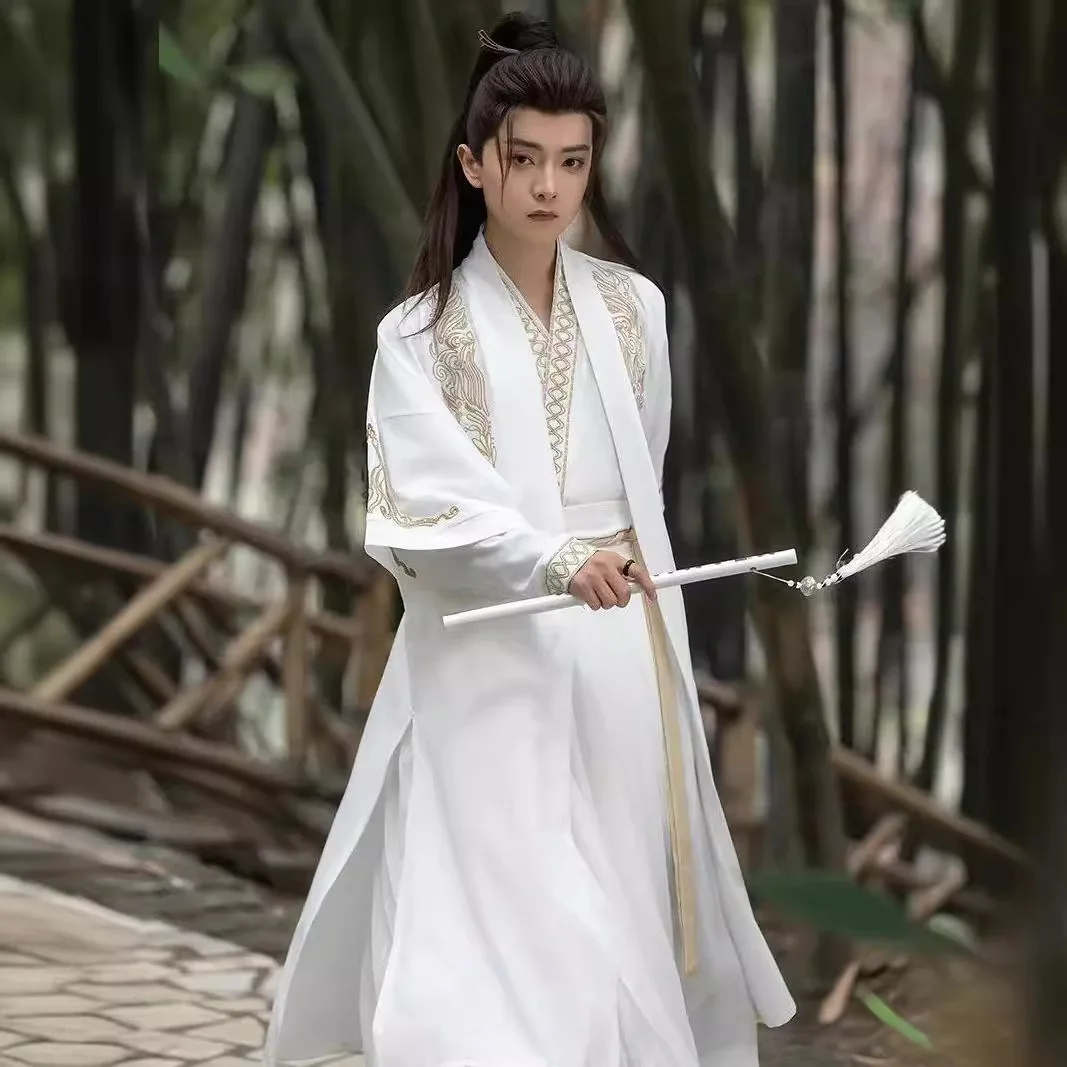 Spring Autumn Hanfu Traditional Chinese Ancient Clothing Men's Role Play Martial Arts Costume Solid Color Hanfu Fancy Dress