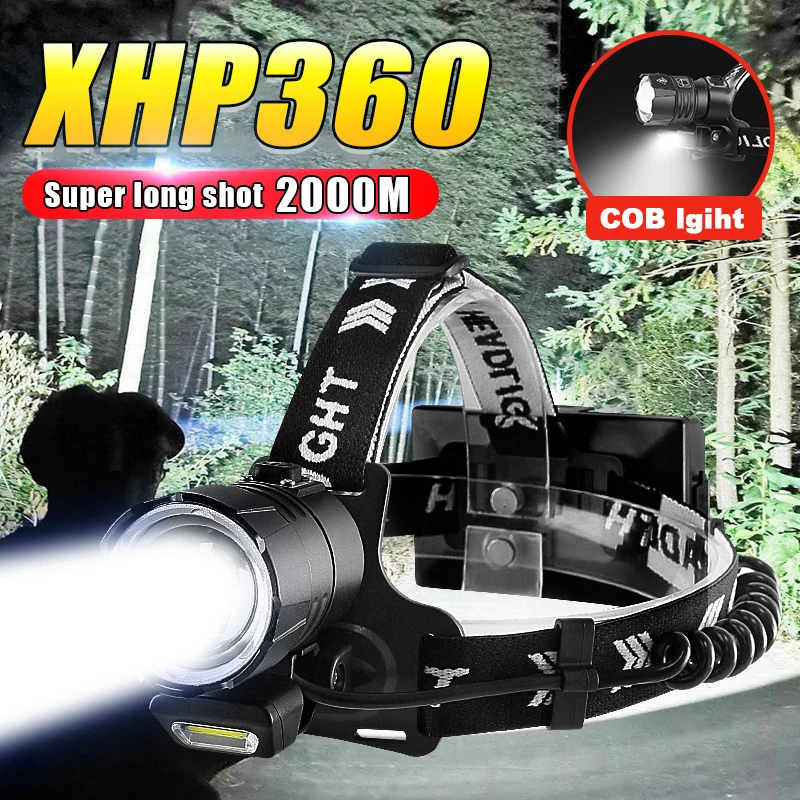 

5800LM Super Powerful LED Headlamp XHP360 Rechargeable Headlight 18650 High Power Head Flashlight Lantern XHP90 USB Head Lamps